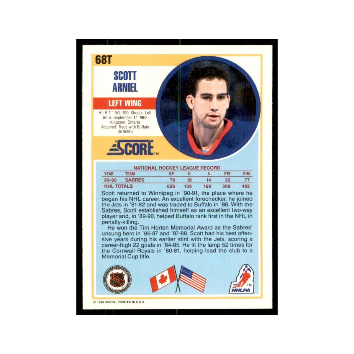 1990 Score Traded Scott Arniel Hockey Cards #68T