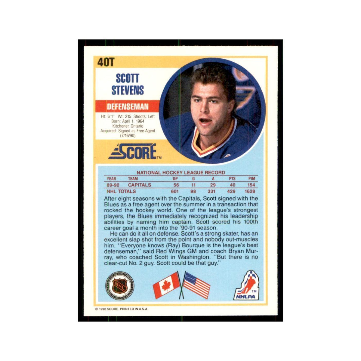 1990 Score Traded Scott Stevens Hockey Cards #40T