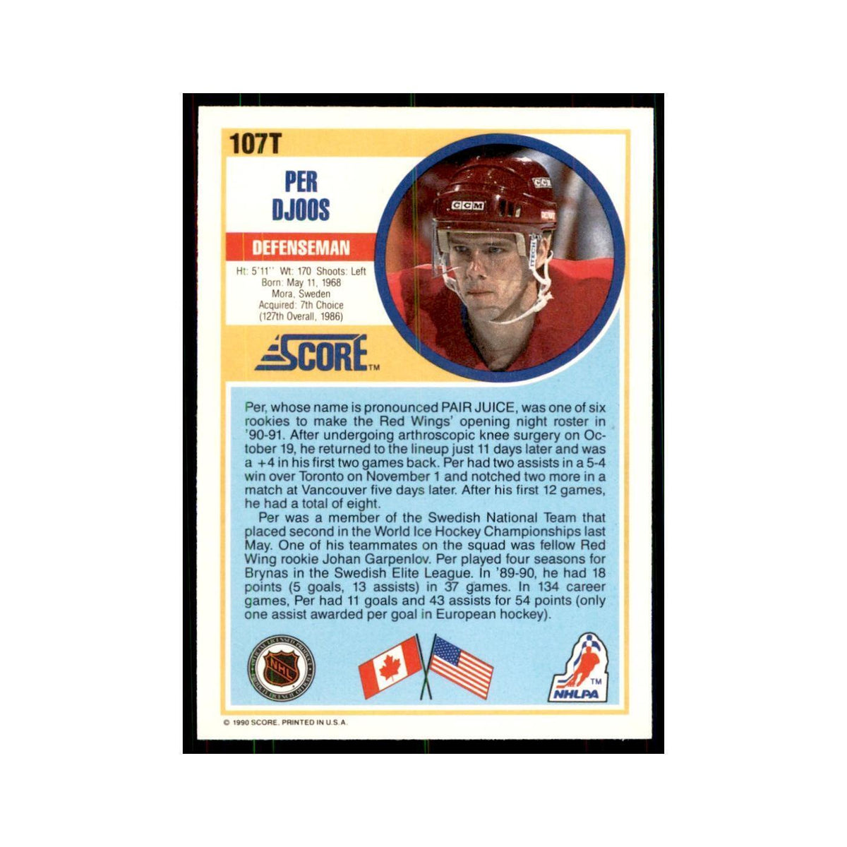 1990 Score Traded Per Djoos Hockey Cards #107T