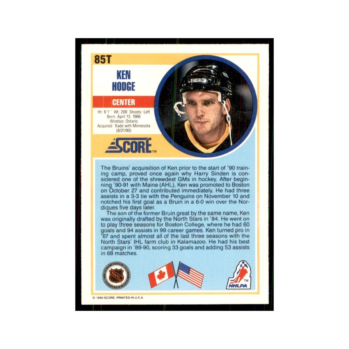 1990 Score Traded Ken Hodge Hockey Cards #85T