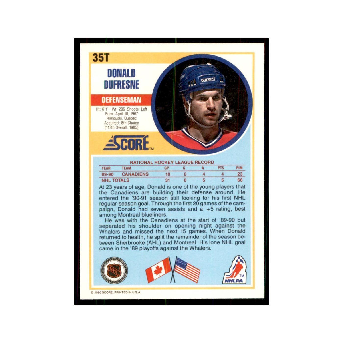 1990 Score Traded Donald Dufresne Hockey Cards #35T