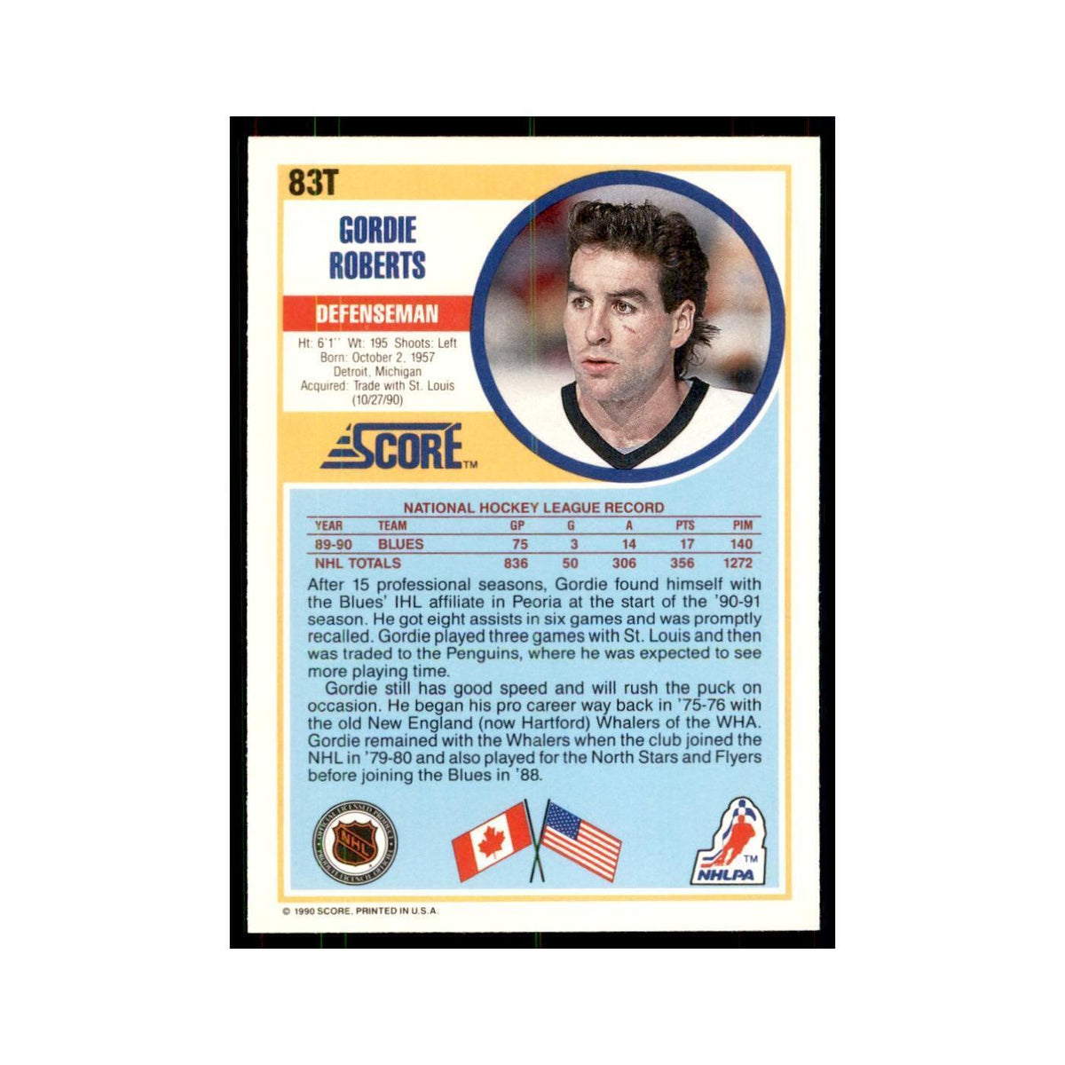 1990 Score Traded Gordie Roberts Hockey Cards #83T