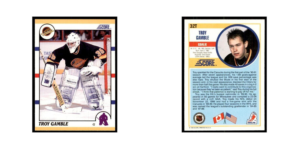 1990 Score Traded Troy Gamble Hockey Cards #32T