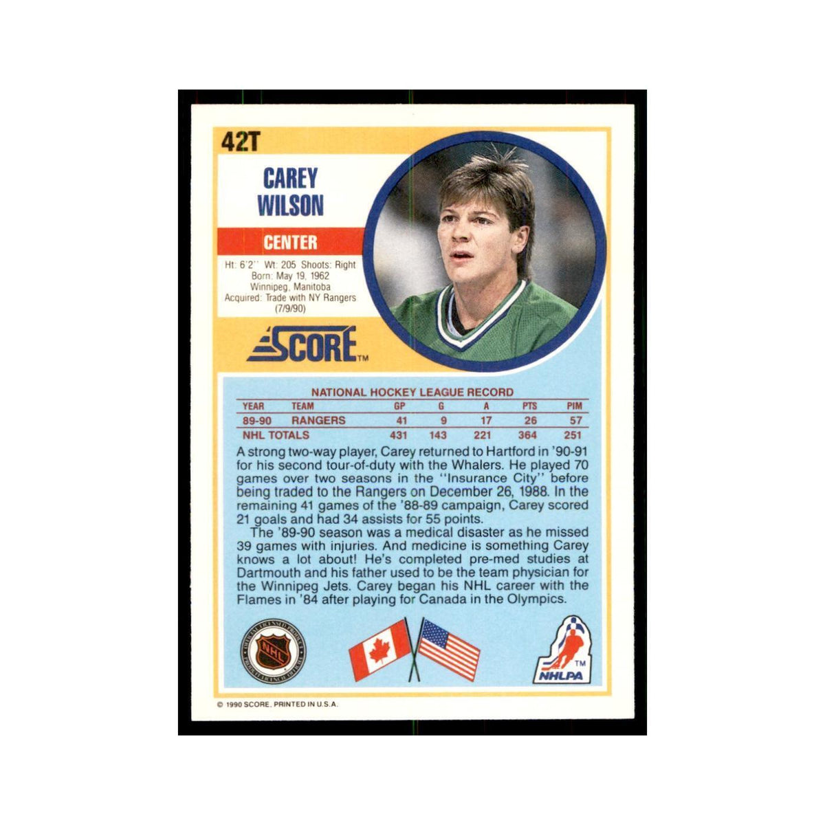1990 Score Traded Carey Wilson Hockey Cards #42T