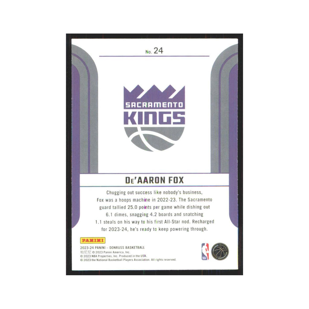 De'Aaron Fox 2023 Panini Donruss #24 Sacramento Kings Basketball Card NM