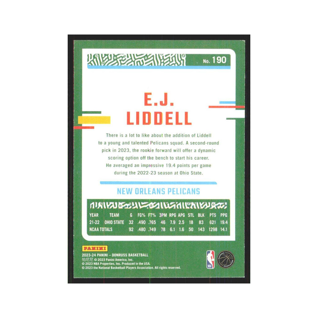 E.J. Liddell 2023 Panini Donruss #190 New Orleans Pelicans Basketball Card NM