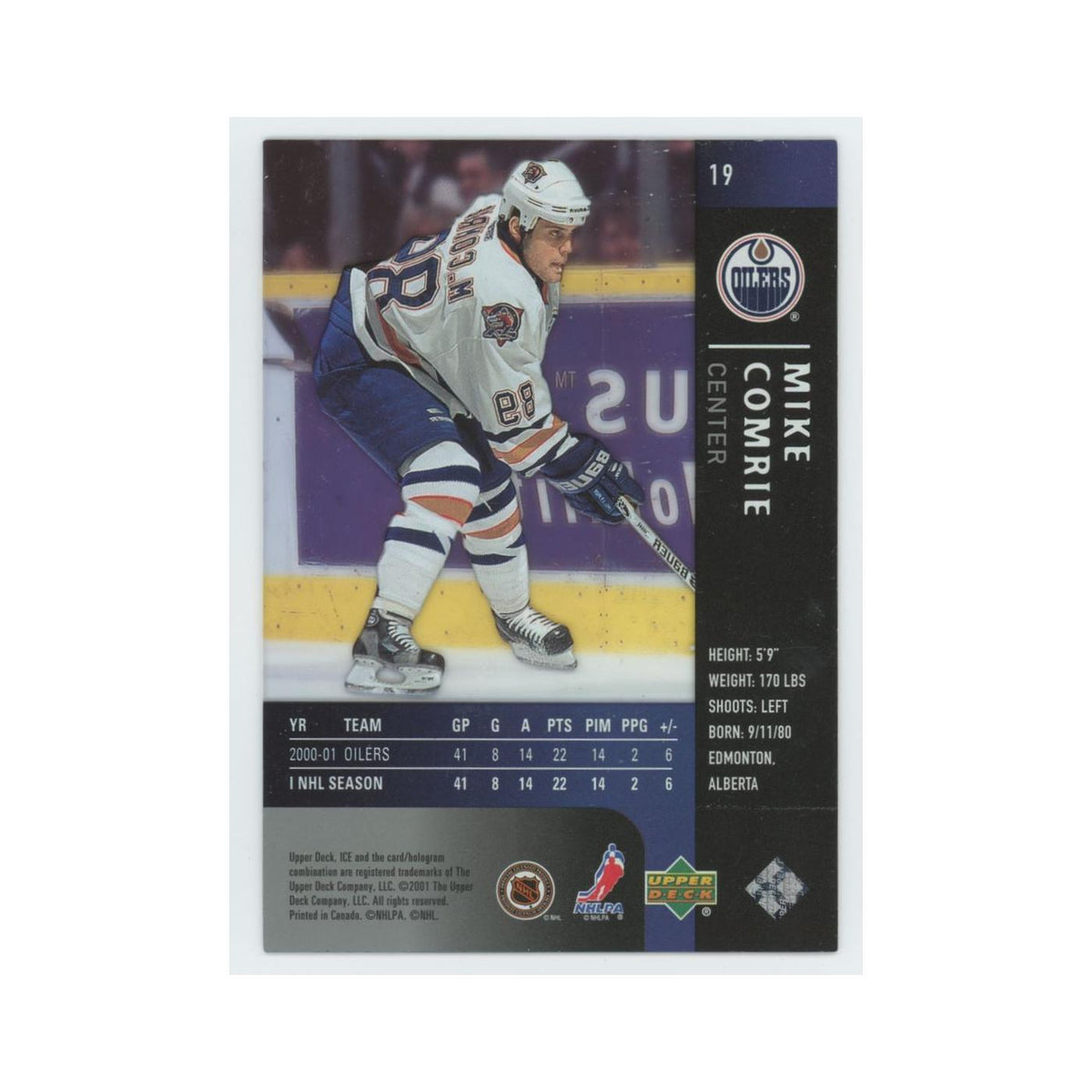 Mike Comrie 2001 Upper Deck Ice #19 Edmonton Oilers Hockey Card NM