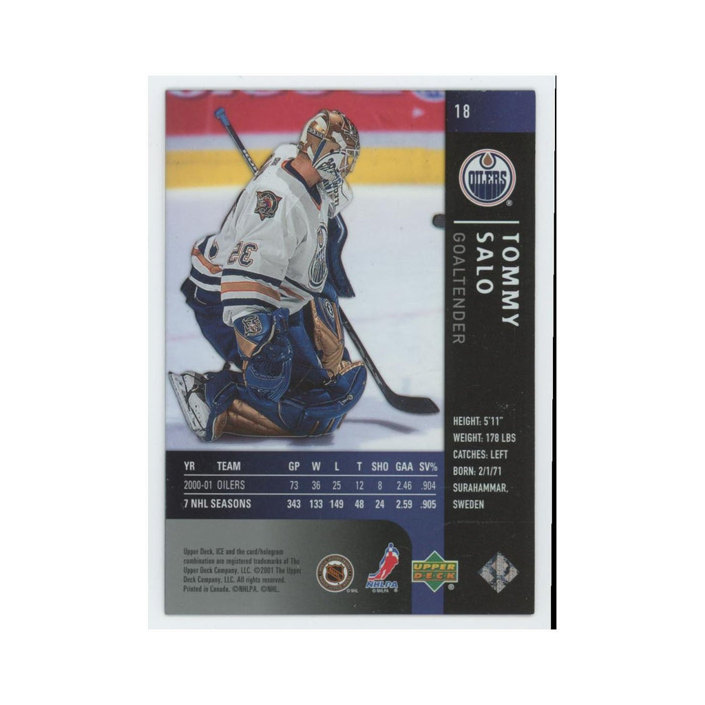 Tommy Salo 2001 Upper Deck Ice #18 Edmonton Oilers Hockey Card NM
