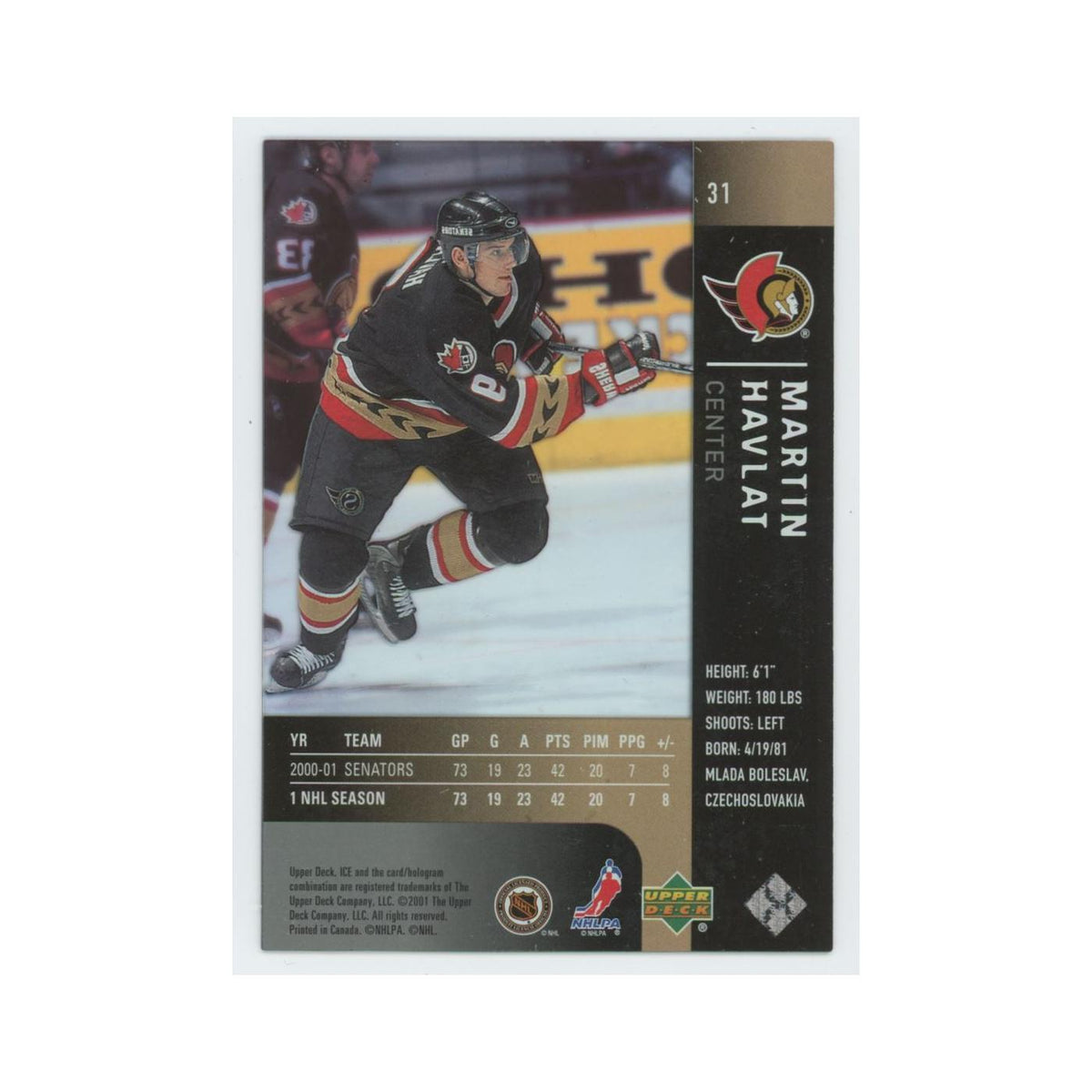 Martin Havlat 2001 Upper Deck Ice #31 Ottawa Senators Hockey Card NM