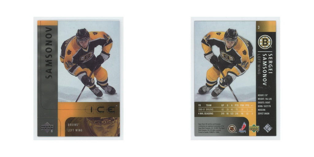 Sergei Samsonov 2001 Upper Deck Ice #3 Boston Bruins Hockey Card NM