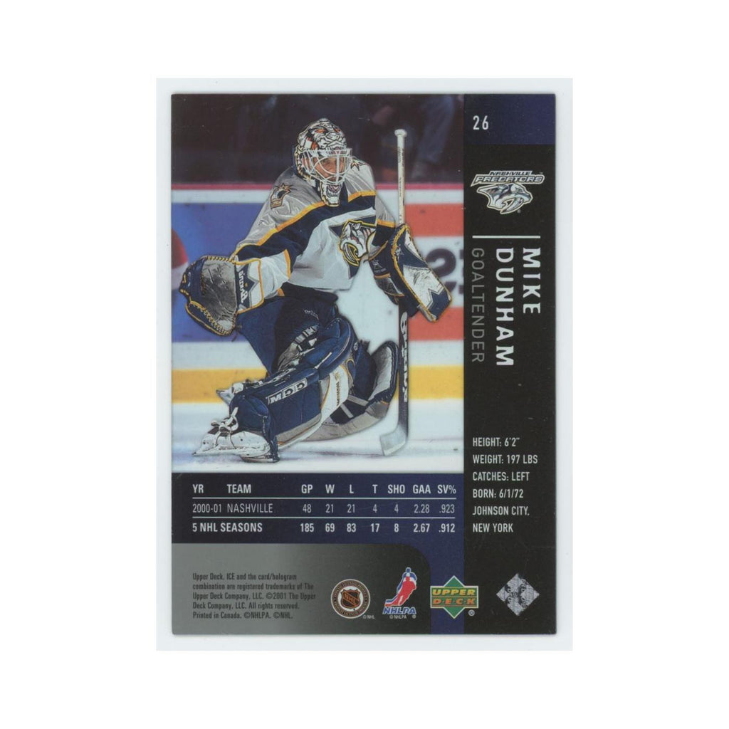 Mike Dunham 2001 Upper Deck Ice #26 Nashville Predators Hockey Card NM