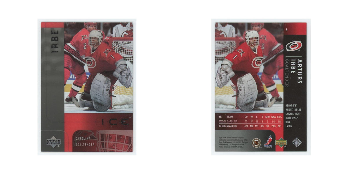 Arturs Irbe 2001 Upper Deck Ice #6 Carolina Hurricanes Hockey Card NM