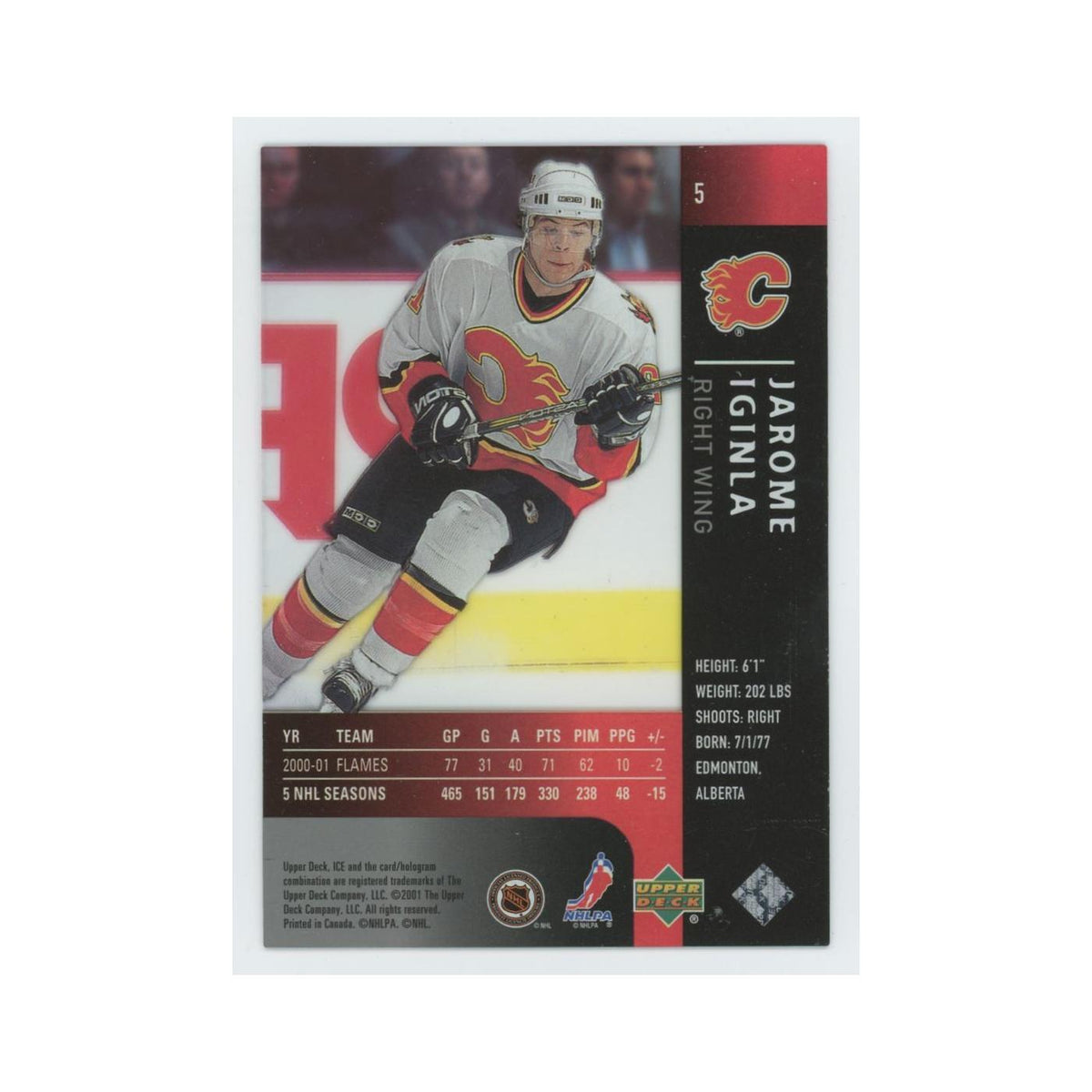 Jarome Iginla 2001 Upper Deck Ice #5 Calgary Flames Hockey Card NM