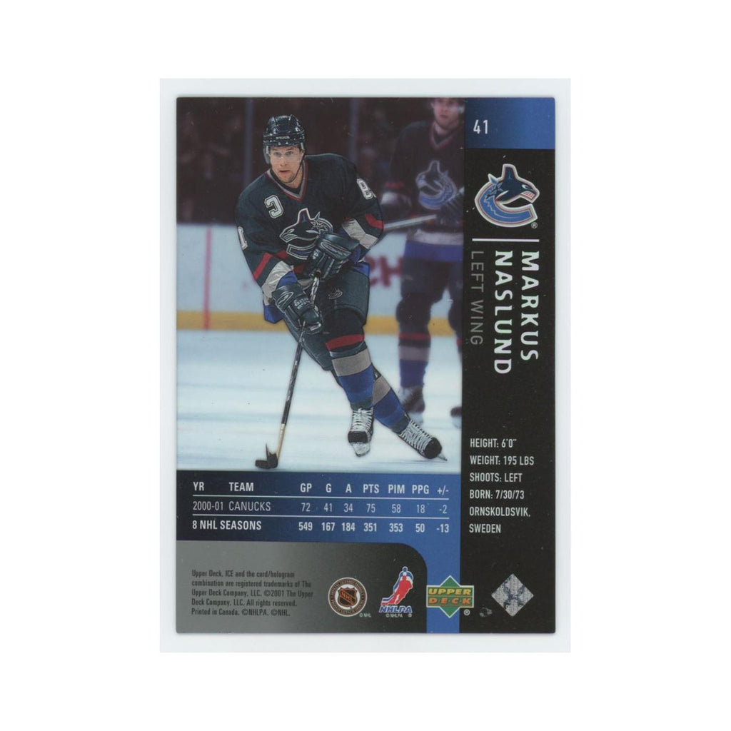 Markus Naslund 2001 Upper Deck Ice #41 Vancouver Canucks Hockey Card NM