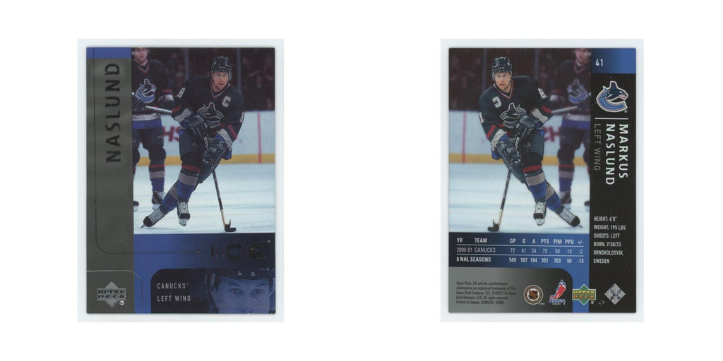 Markus Naslund 2001 Upper Deck Ice #41 Vancouver Canucks Hockey Card NM