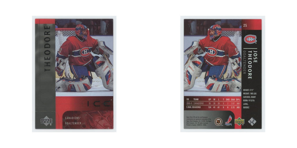 Jose Theodore 2001 Upper Deck Ice #25 Montreal Canadiens Hockey Card NM