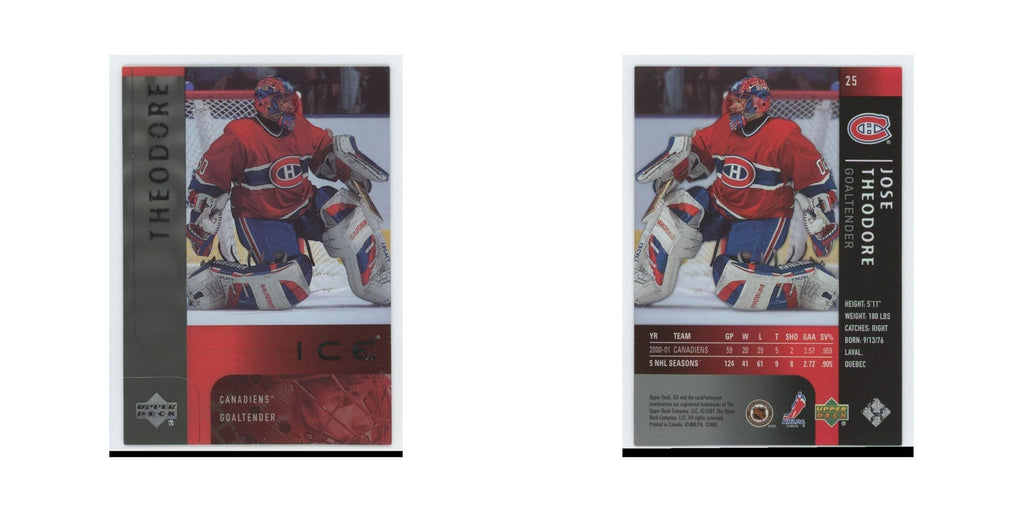 Jose Theodore 2001 Upper Deck Ice #25 Montreal Canadiens Hockey Card NM