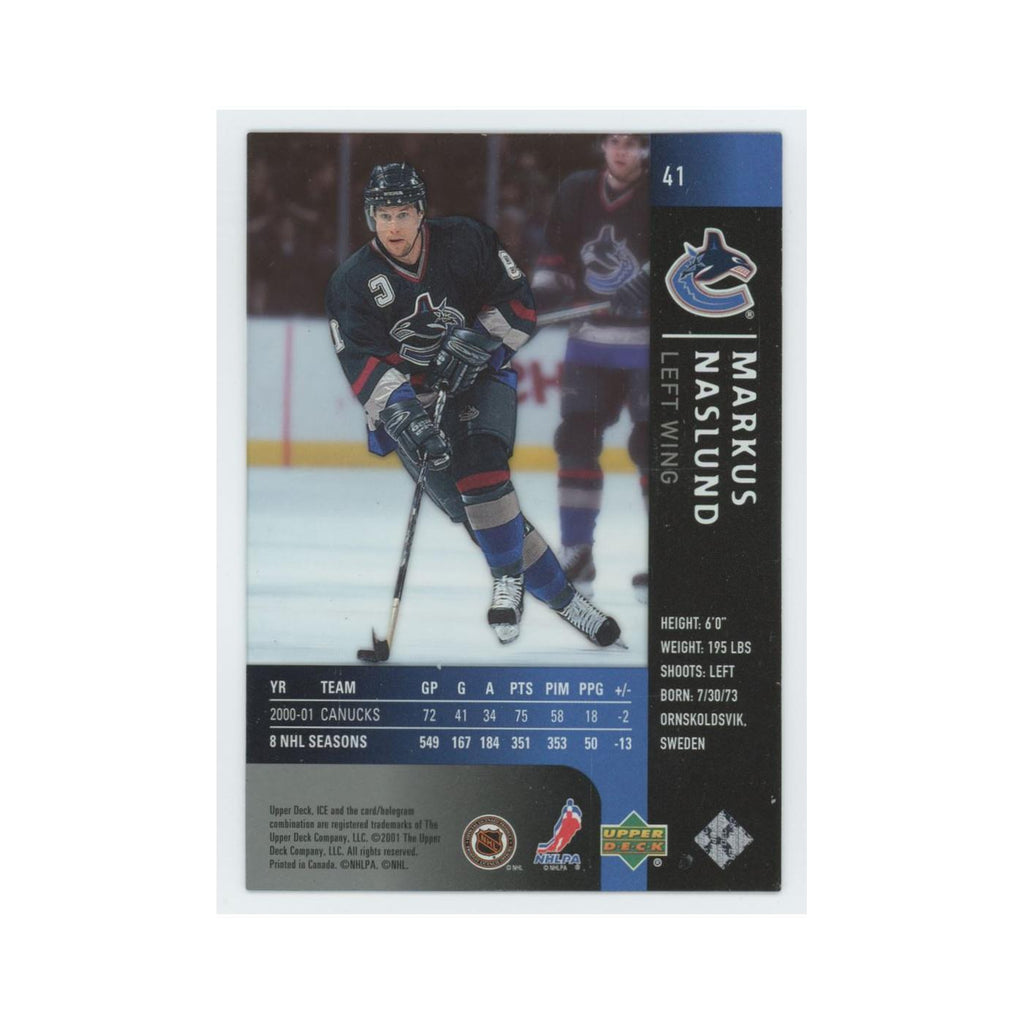 Markus Naslund 2001 Upper Deck Ice #41 Vancouver Canucks Hockey Card NM