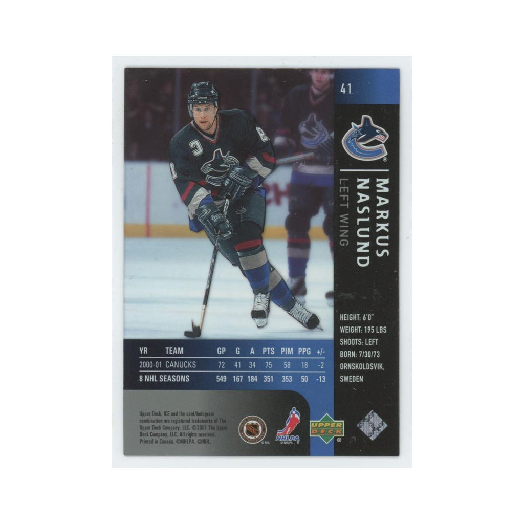 Markus Naslund 2001 Upper Deck Ice #41 Vancouver Canucks Hockey Card NM