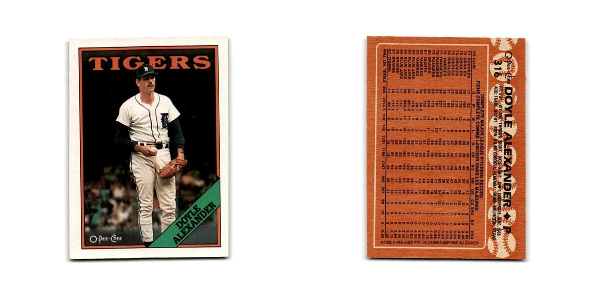 Doyle Alexander 1988 O-Pee-Chee #316 Detroit Tigers Baseball Card NM
