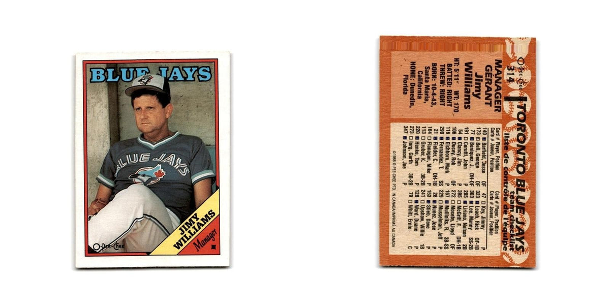 Jimy Williams 1988 O-Pee-Chee #314 Toronto Blue Jays Baseball Card NM