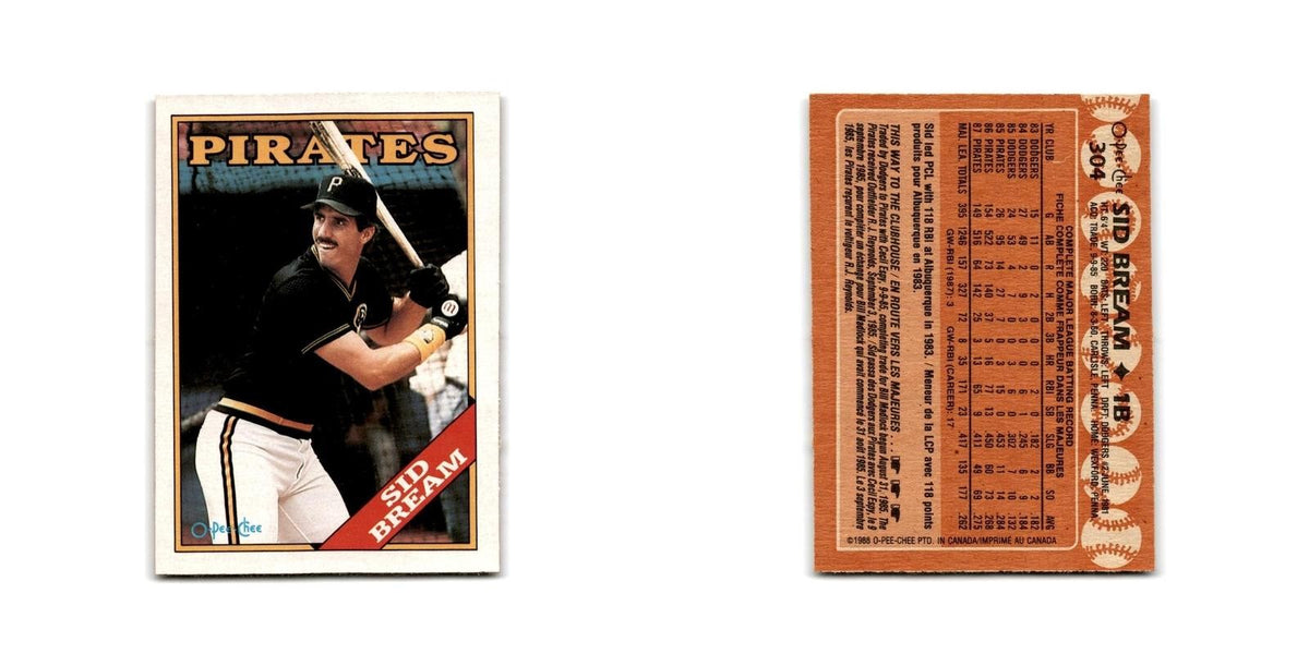 Sid Bream 1988 O-Pee-Chee #304 Pittsburgh Pirates Baseball Card NM