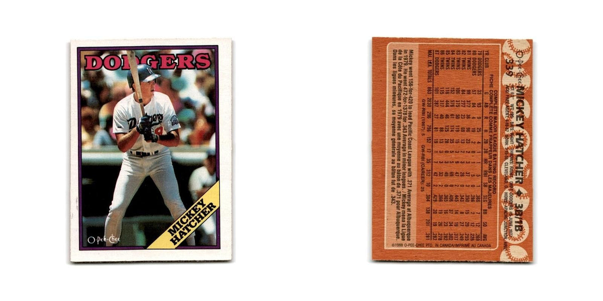 Mickey Hatcher 1988 O-Pee-Chee #339 Los Angeles Dodgers Baseball Card NM