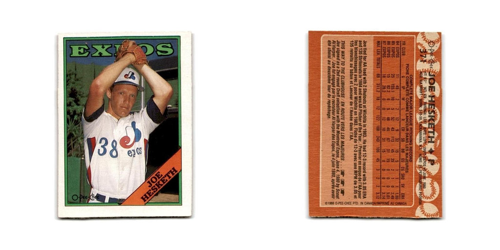 Joe Hesketh 1988 O-Pee-Chee #371 Montreal Expos Baseball Card NM