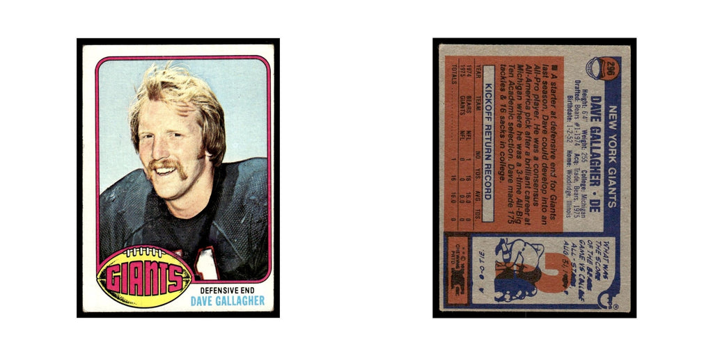 1976 Topps Football Card Dave Gallagher Giants #296
