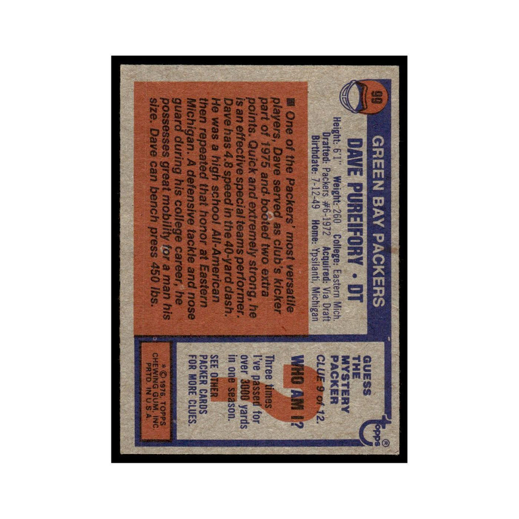 1976 Topps Football Card Dave Pureifory RC Packers #99