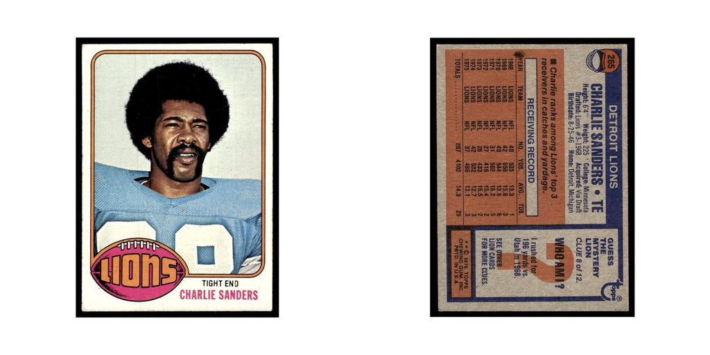 1976 Topps Football Card Charlie Sanders Lions #265