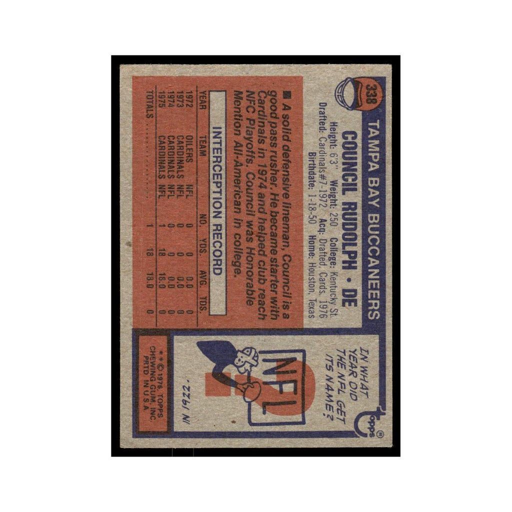 1976 Topps Football Card Council Rudolph RC Buccaneers #338