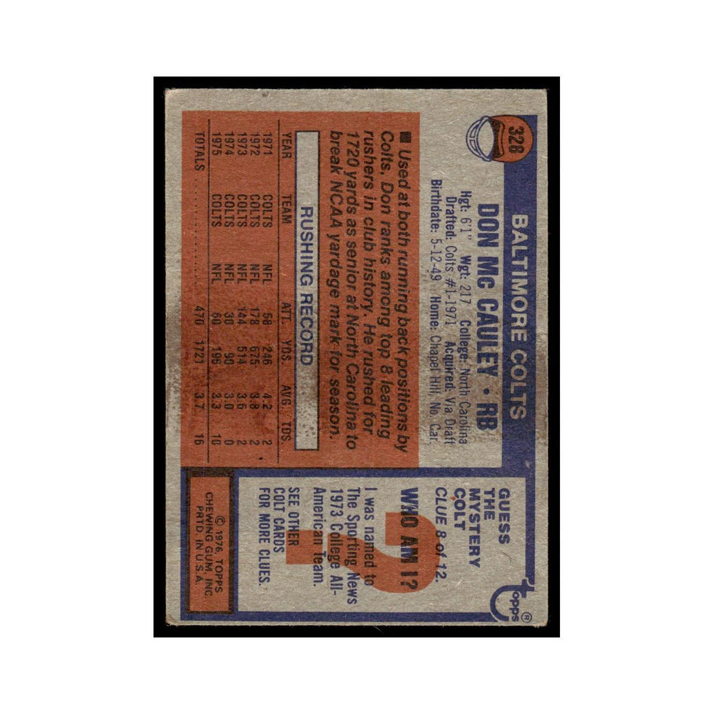1976 Topps Football Card (Damaged) Don McCauley Baltimore Colts #328