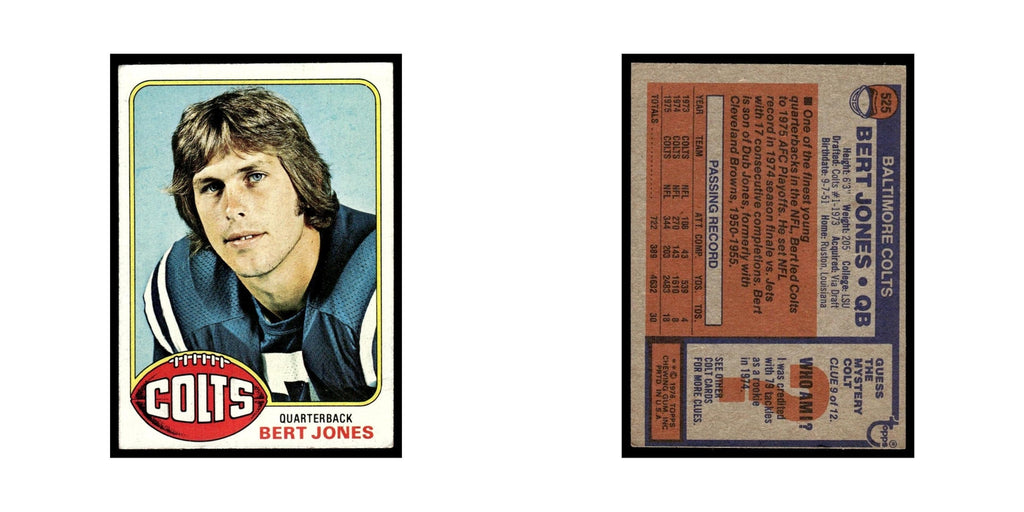 1976 Topps Football Card (Damaged) Bert Jones Baltimore Colts #525