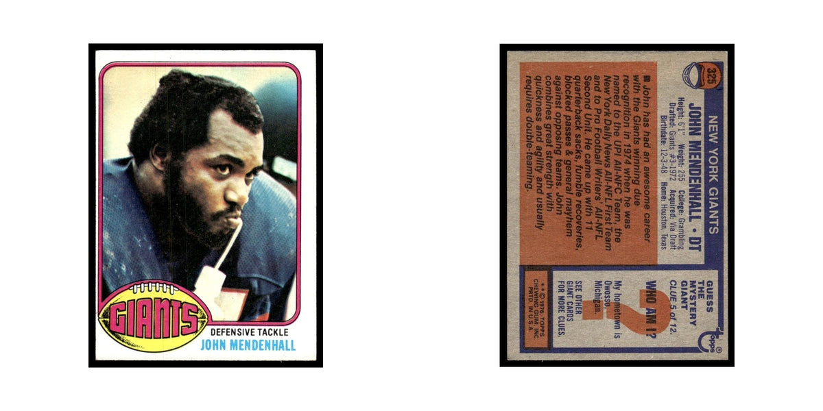1976 Topps Football Card John Mendenhall Giants #325
