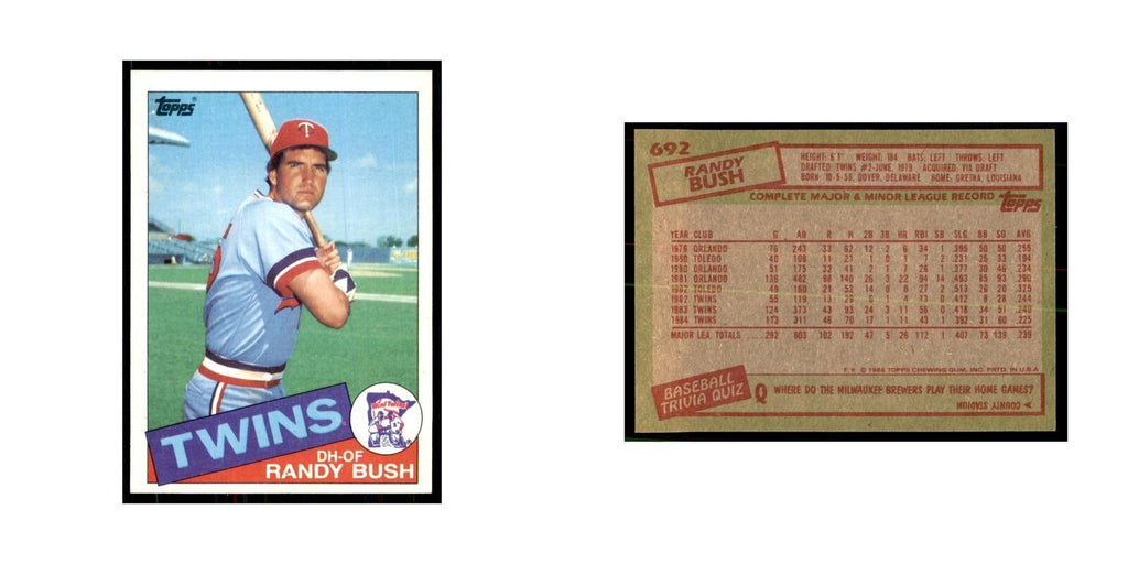 1985 Topps Randy Bush Baseball Cards #692