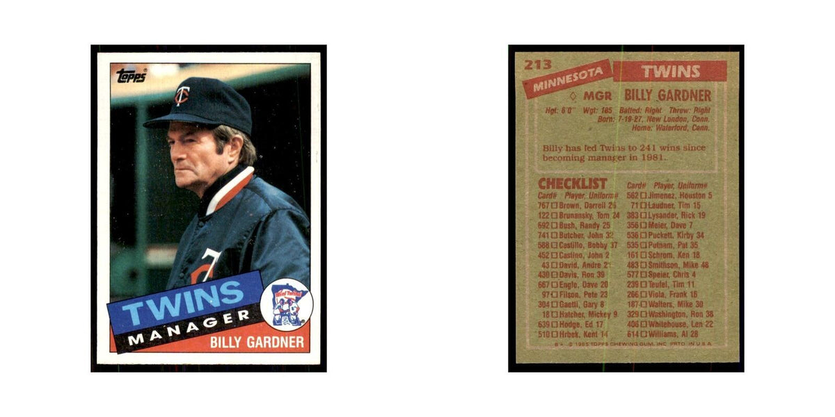 1985 Topps Billy Gardner Baseball Cards #213