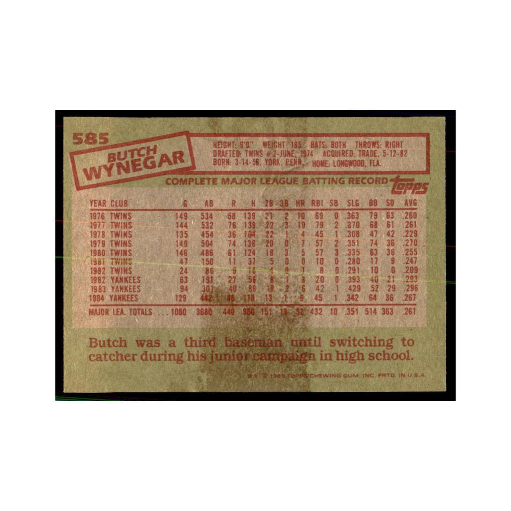 1985 Topps Butch Wynegar Baseball Cards #585