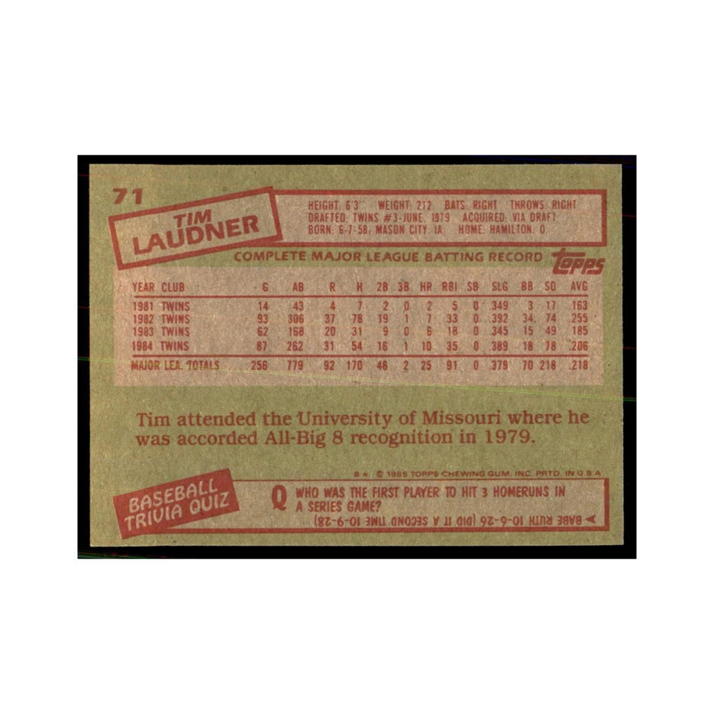1985 Topps Tim Laudner Baseball Cards #71