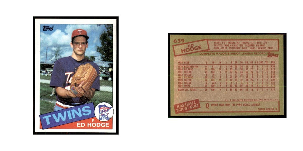 1985 Topps Ed Hodge Baseball Cards #639