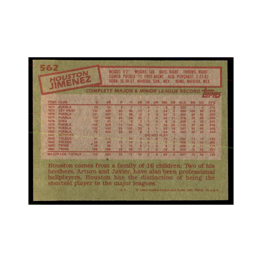 1985 Topps Houston Jimenez Baseball Cards #562