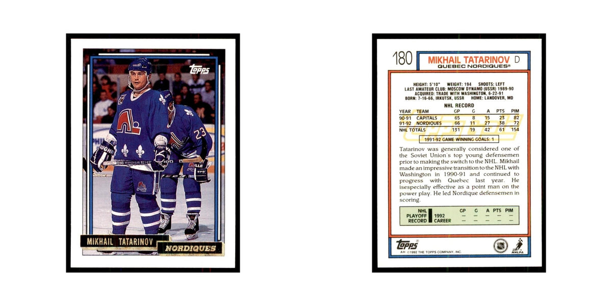 Mikhail Tatarinov 1992 Topps Gold #180 Hockey Cards Hockey Card NM