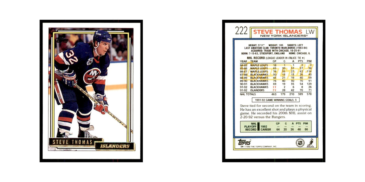 Steve Thomas 1992 Topps Gold #222 Hockey Cards Hockey Card NM