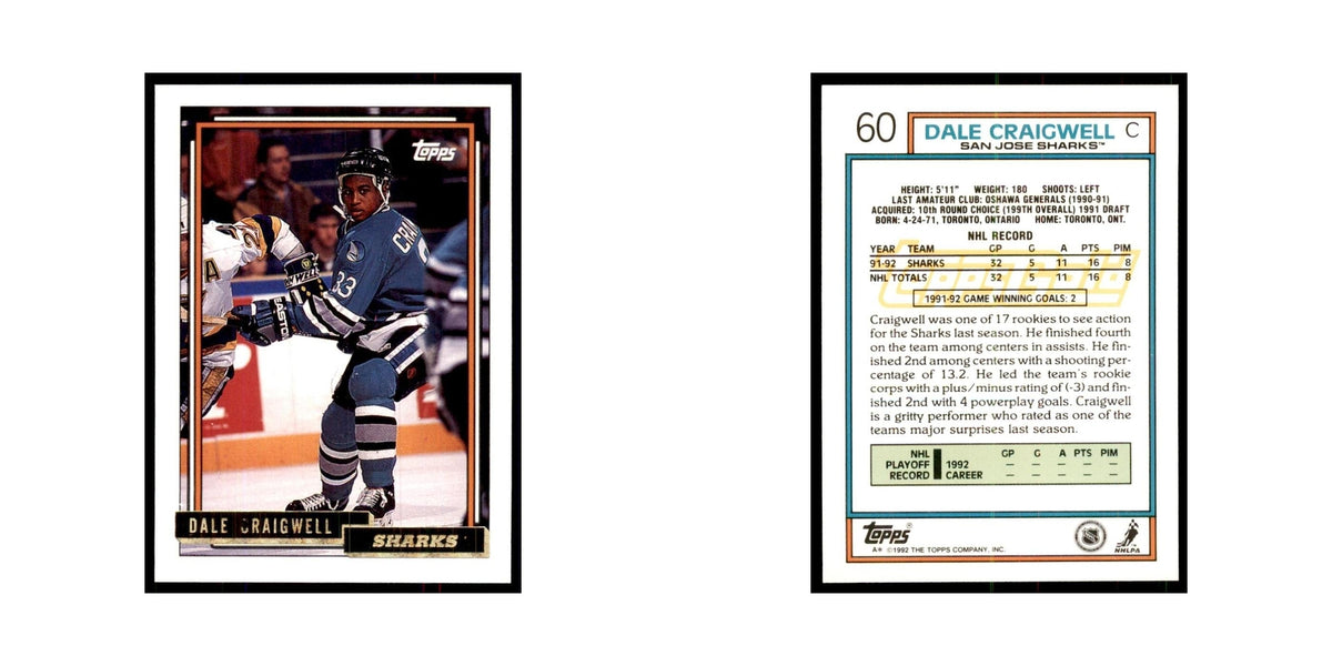 Dale Craigwell 1992 Topps Gold #60 Hockey Cards Hockey Card NM