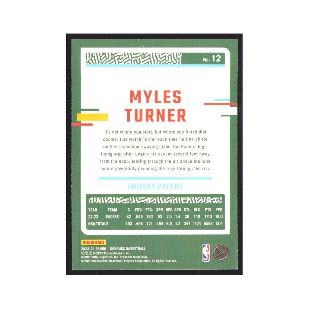Myles Turner 2023 Panini Donruss #12 Indiana Pacers Basketball Card NM