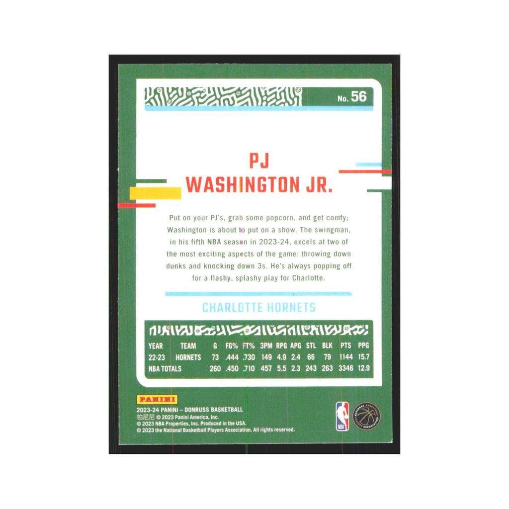 PJ Washington Jr. 2023 Panini Donruss #56 Charlotte Hornets Basketball Card NM