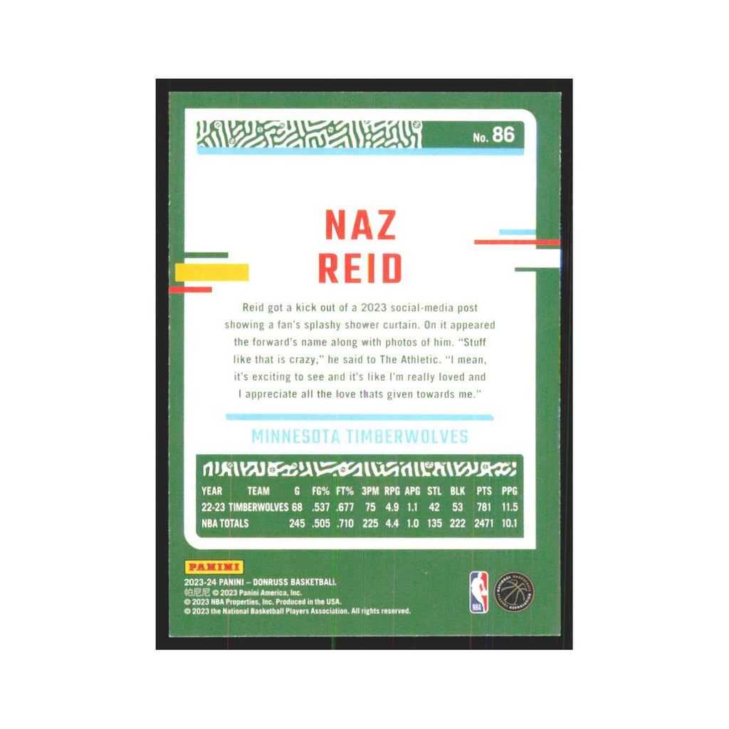 Naz Reid 2023 Panini Donruss #86 Minnesota Timberwolves Basketball Card NM