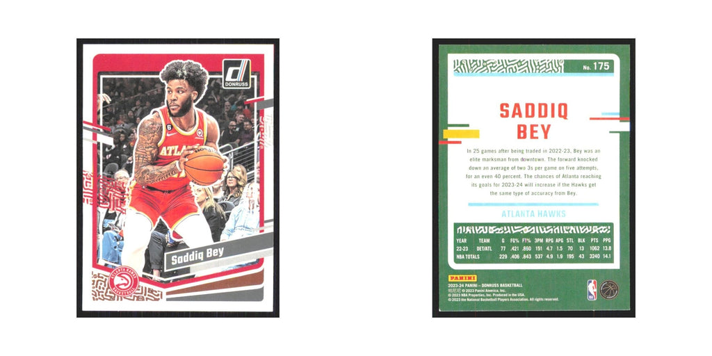 Saddiq Bey 2023 Panini Donruss #175 Atlanta Hawks Basketball Card NM