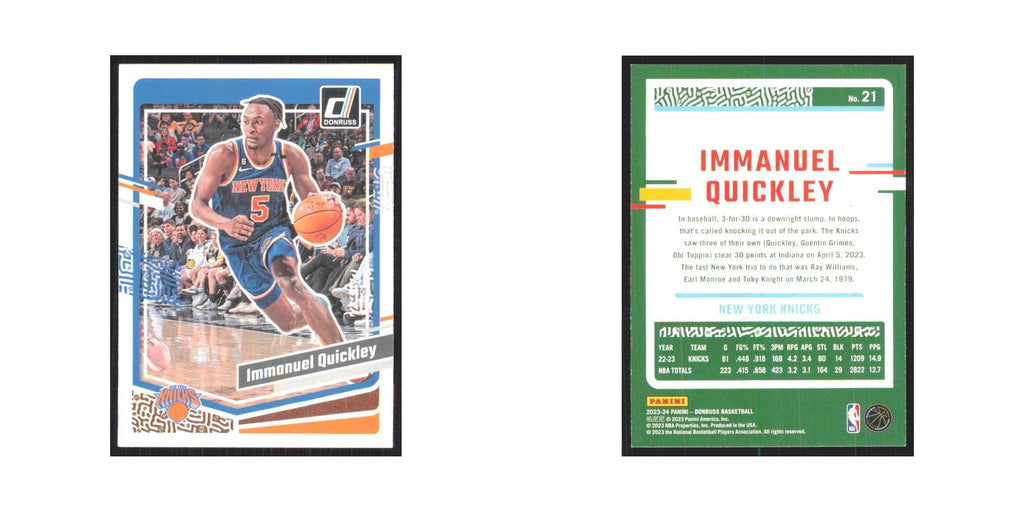 Immanuel Quickley 2023 Panini Donruss #21 New York Knicks Basketball Card NM