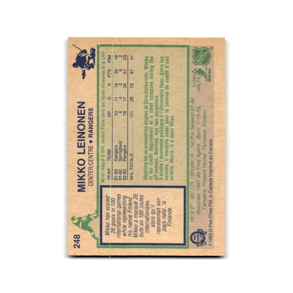 1983 O-Pee-Chee Mikko Leinonen New York Rangers #248
